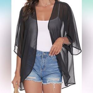 Style Rack: Sheer Black 3/4 Sleeve Batwing Cardigan
